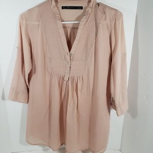 Zara Blush Pleated Blouse Size Medium